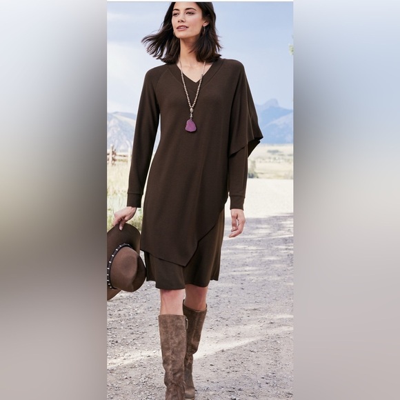 NWT SOFT SURROUNDINGS Marla DRESS Layered Draped Western Boho Brown Size Small. - Picture 1 of 11